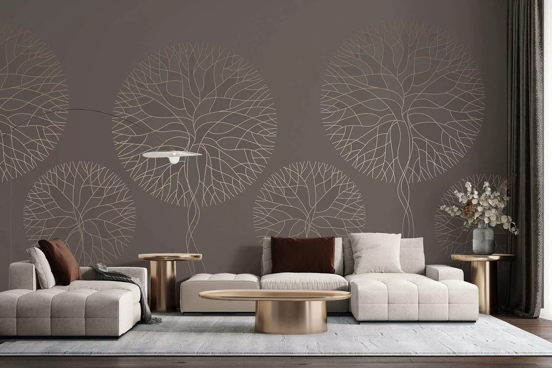 Fototapete Fantastische lineare Bäume mit üppigen Kronen in eleganten Mokkatönen w05213v1