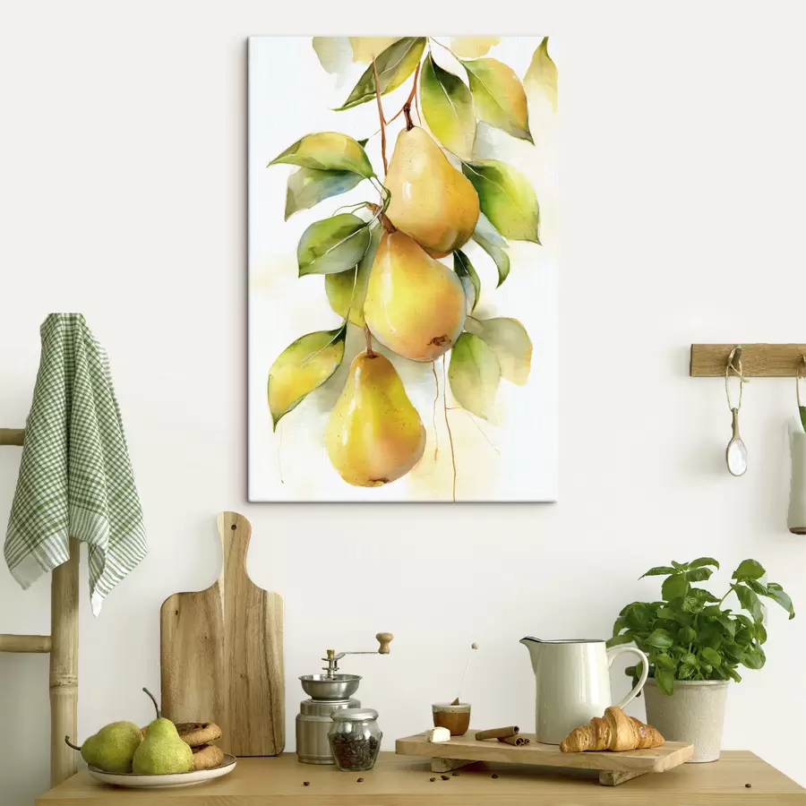 Fototapete saftige gelbe Birnen im Aquarellstil s47931