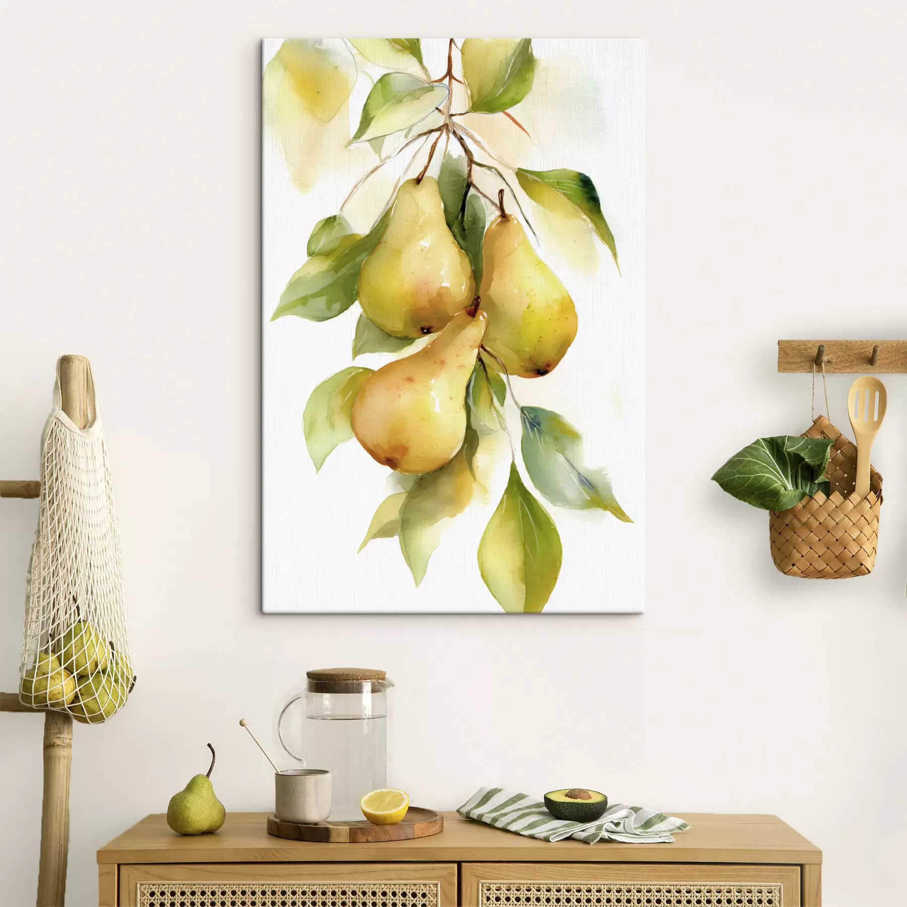 Fototapete saftige gelbe Birnen im Aquarellstil s47932