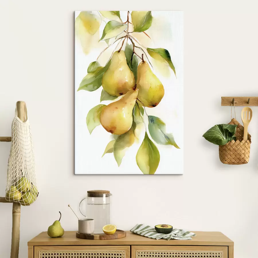 Fototapete saftige gelbe Birnen im Aquarellstil s47932