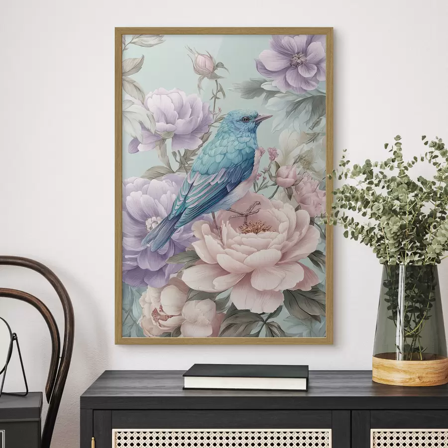 Fototapete Singende Vögel in Rosen f47943