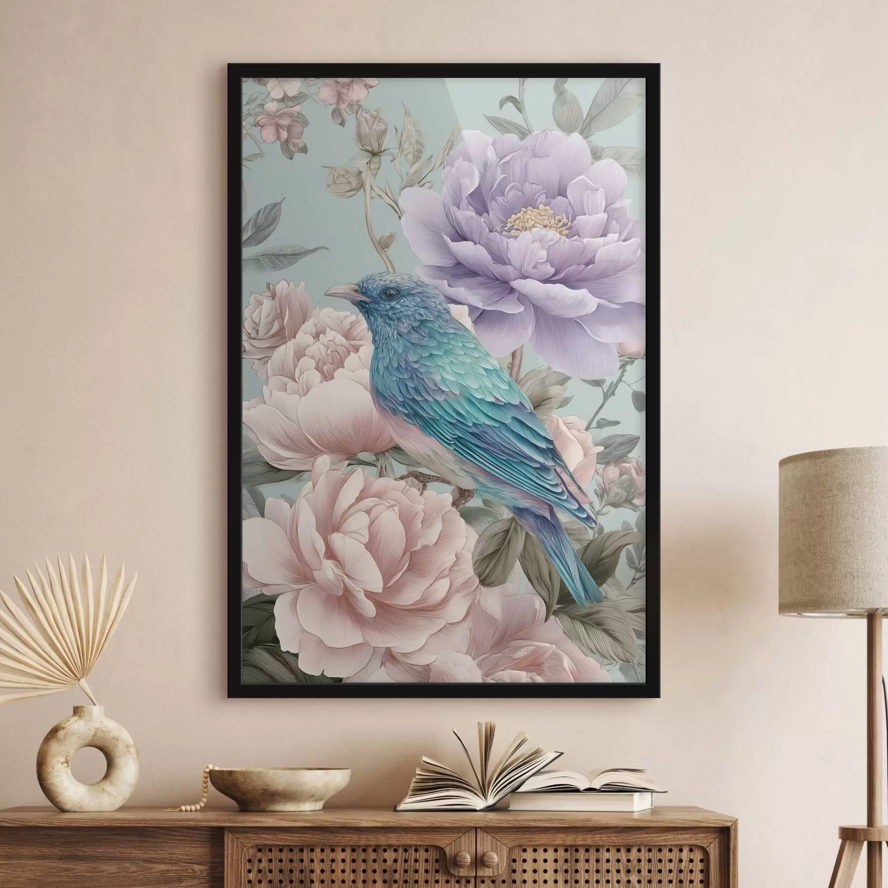 Fototapete Singende Vögel in Rosen f47944