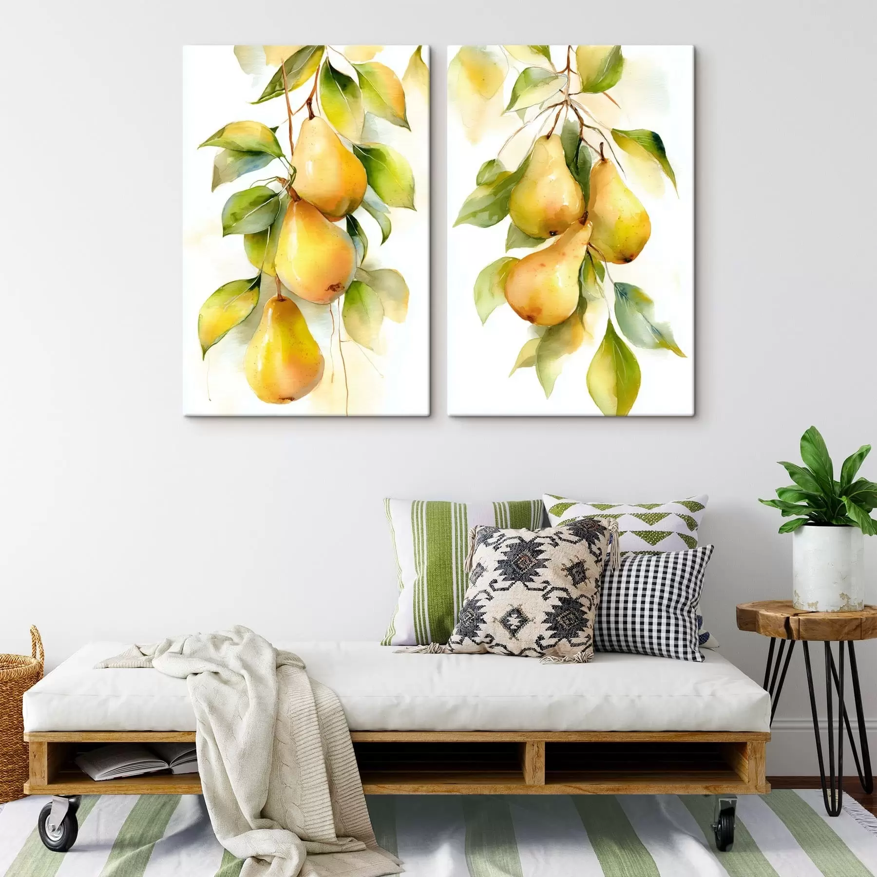 Fototapete saftige gelbe Birnen im Aquarellstil m30088