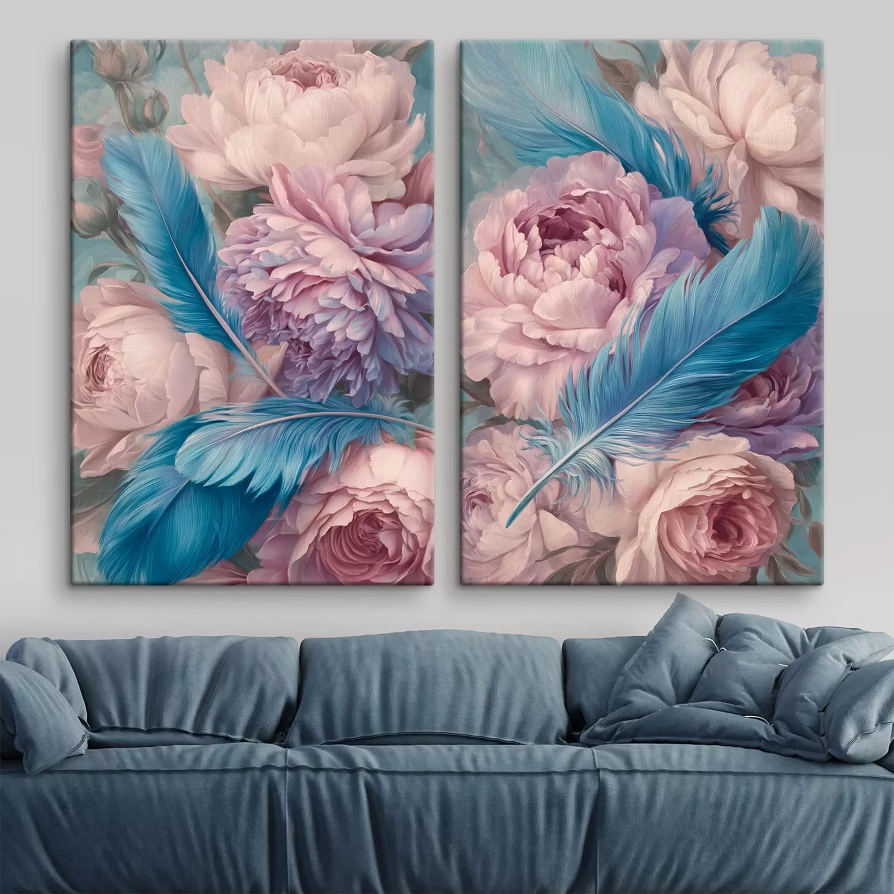 Fototapete Federn zwischen Pfingstrosen m30092