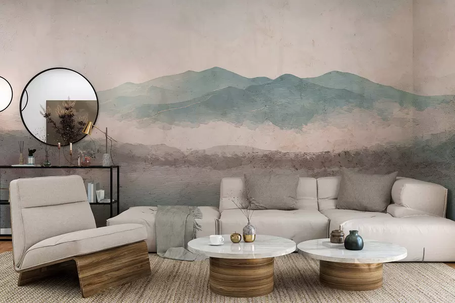 Fototapete Grunge-gemalte Berglandschaft w05241