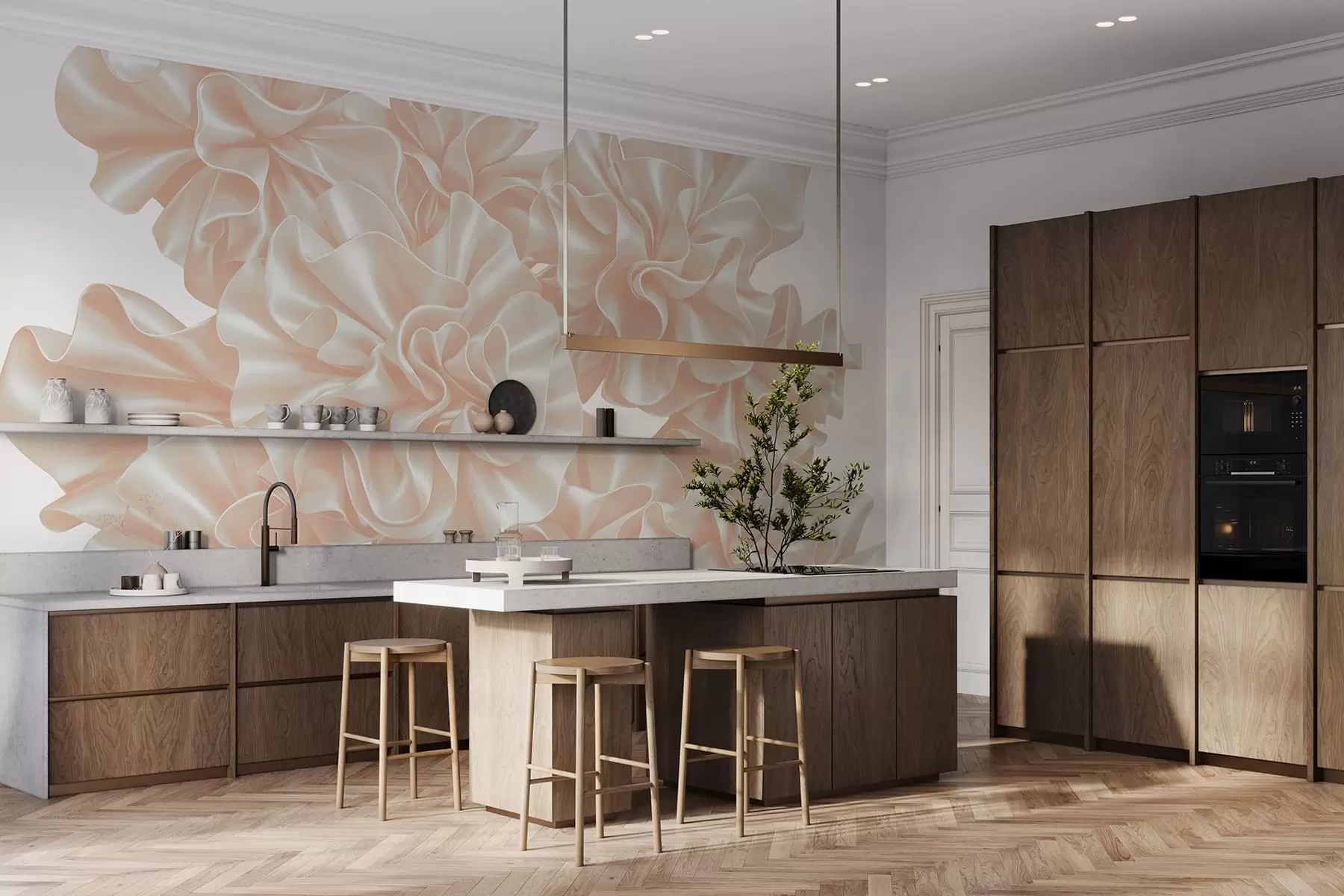 Fototapete Nachahmung von Blumen aus Bändern w05252