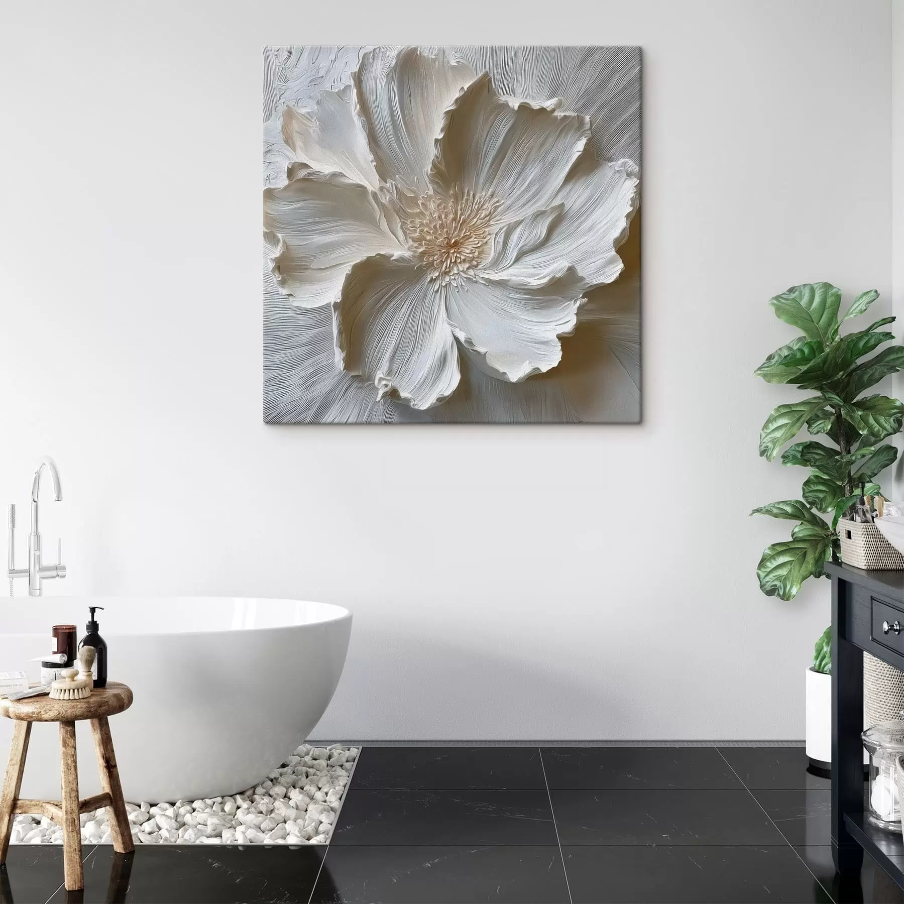 Fototapete Weiße Gipsrelief-Blumenskulptur s48064