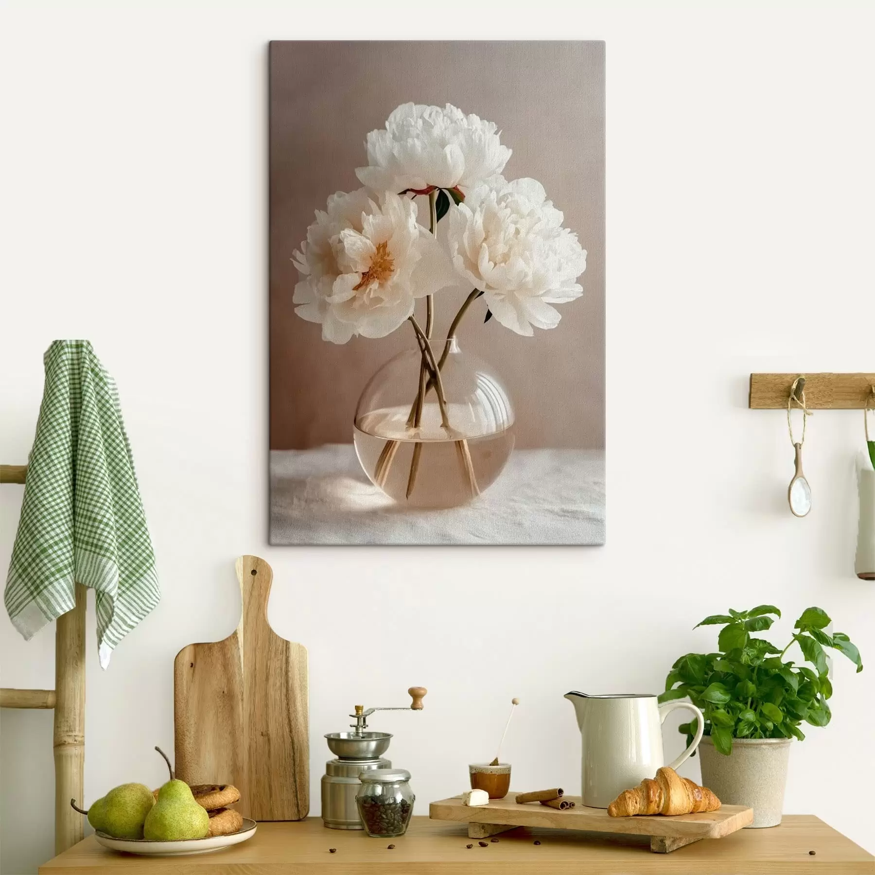 Fototapete Luftiges, minimalistisches Stillleben mit Pfingstrosen s48119