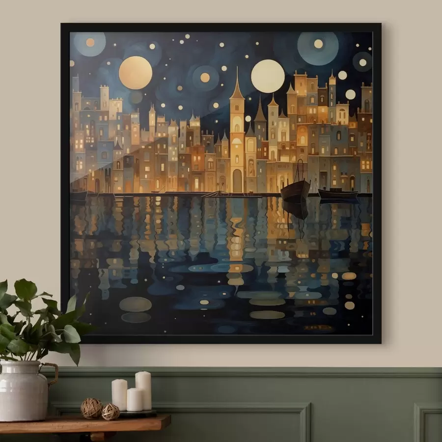 Fototapete Launische Nachtstadt am Wasser f48063