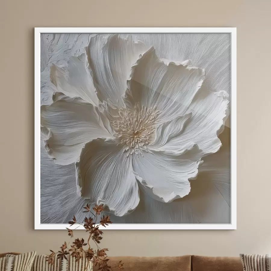 Fototapete Weiße Gipsrelief-Blumenskulptur f48064