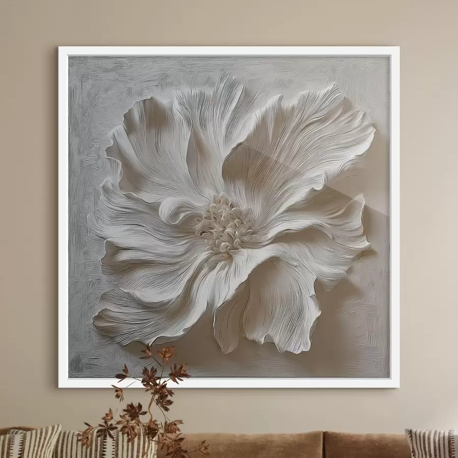 Fototapete Weiße Gipsrelief-Blumenskulptur f48065