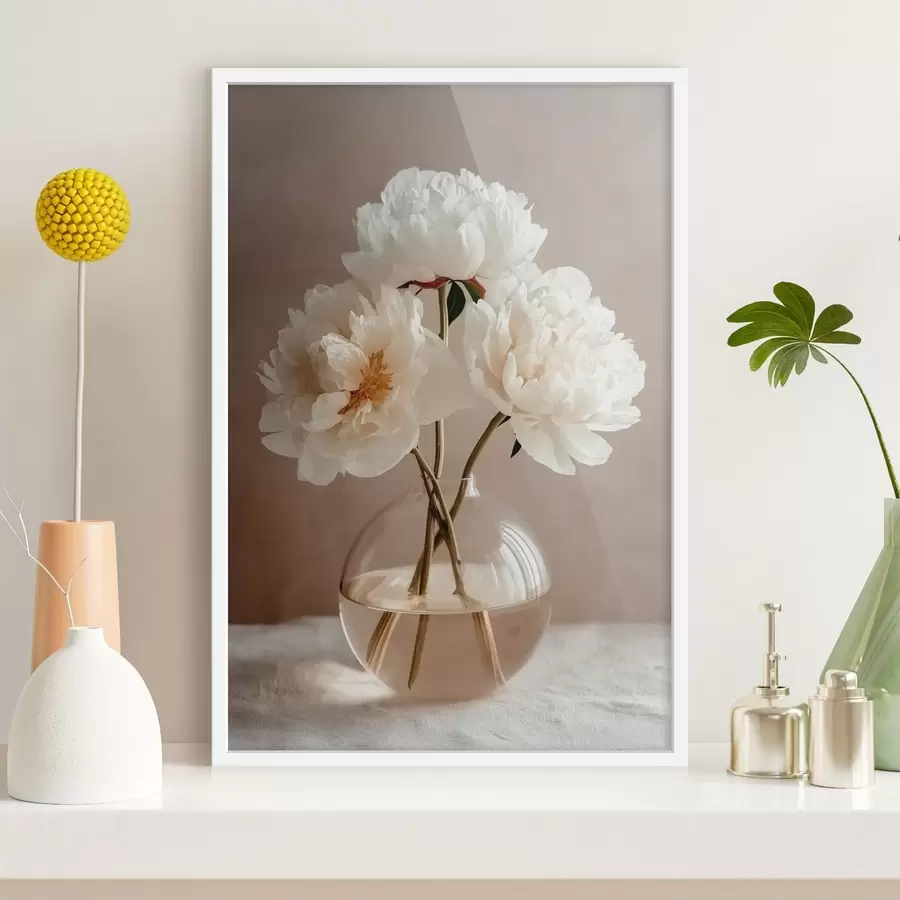 Fototapete Luftiges, minimalistisches Stillleben mit Pfingstrosen f48119