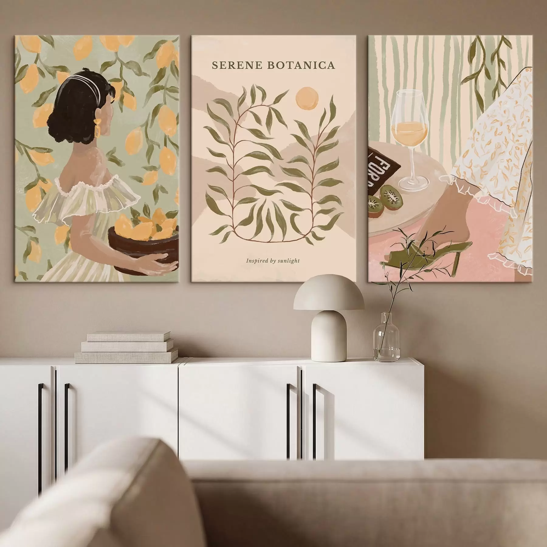 Fototapete Frau mit Zitronen, Poster und Tisch m30098