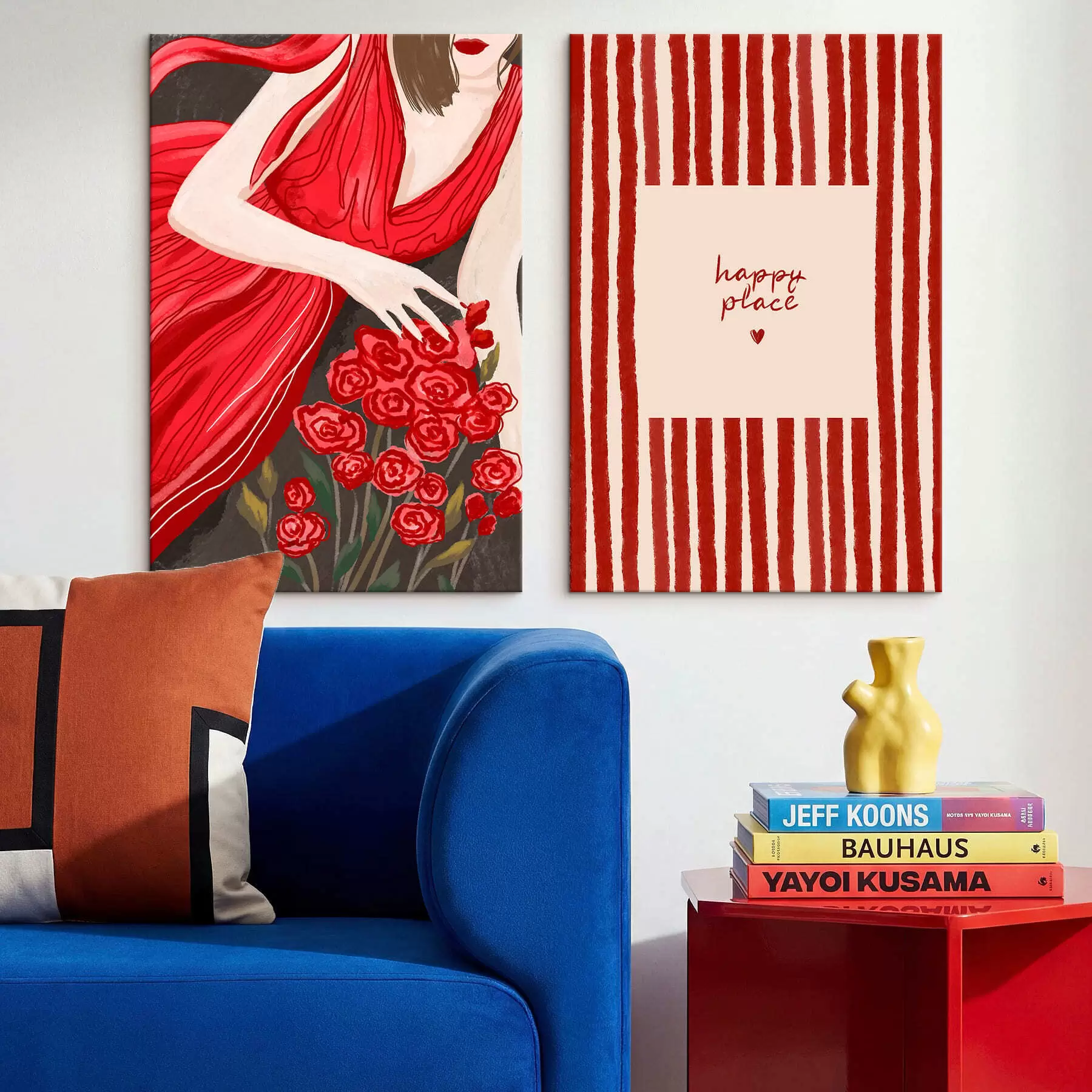 Fototapete Frau mit Rosen und rotem Muster m30107