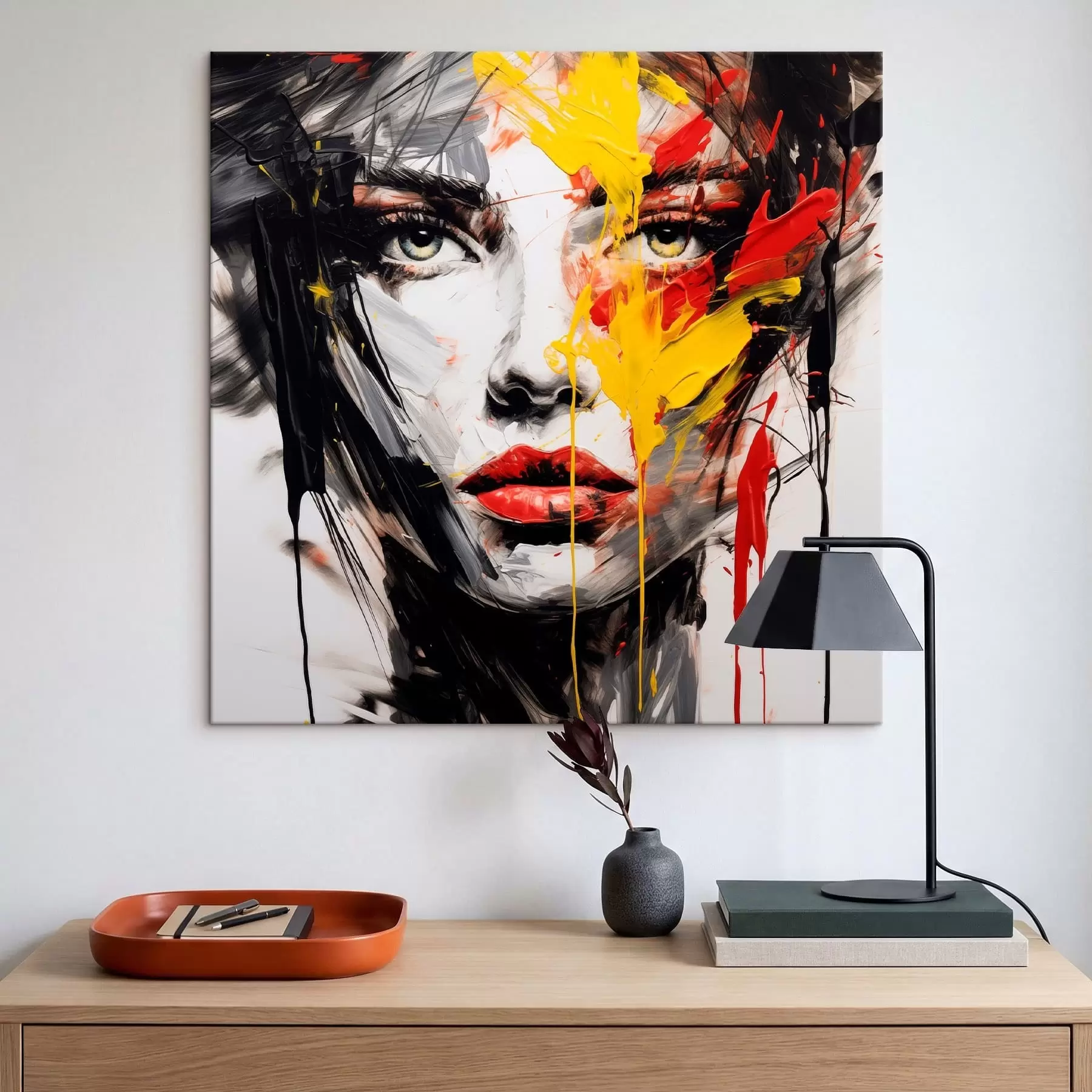 Fototapete Frauenporträt mit kräftigen Pinselstrichen s48088