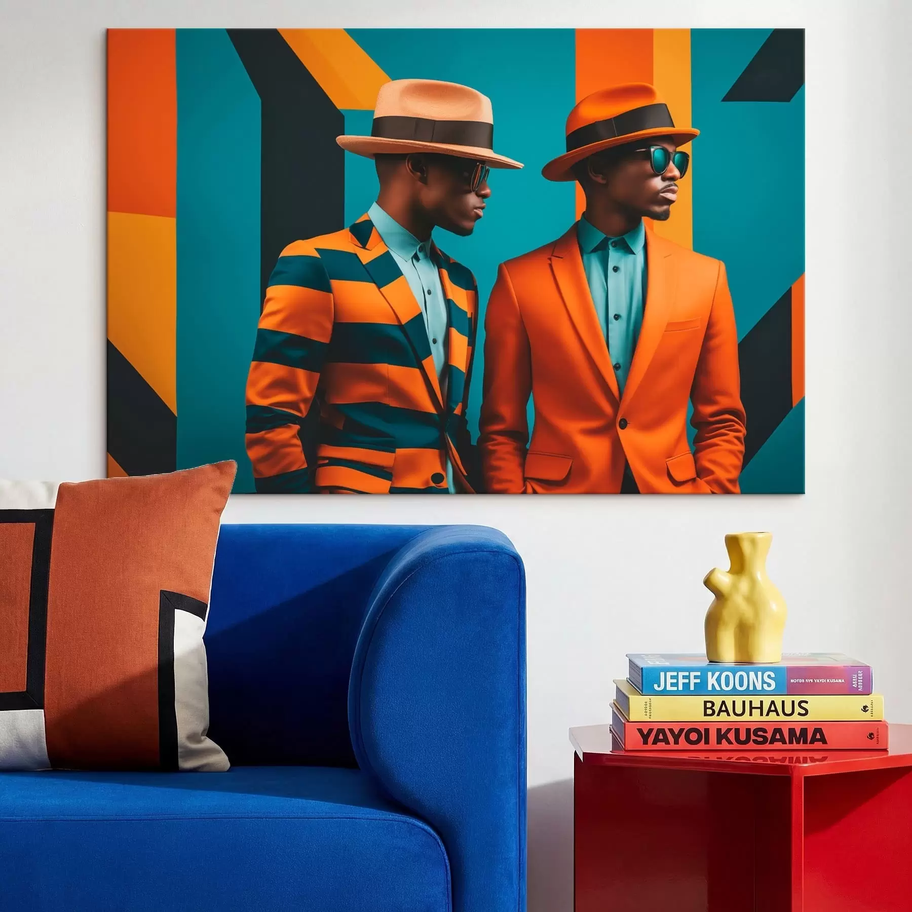 Fototapete Zwei Männer in bunten Anzügen und Hüten s48091