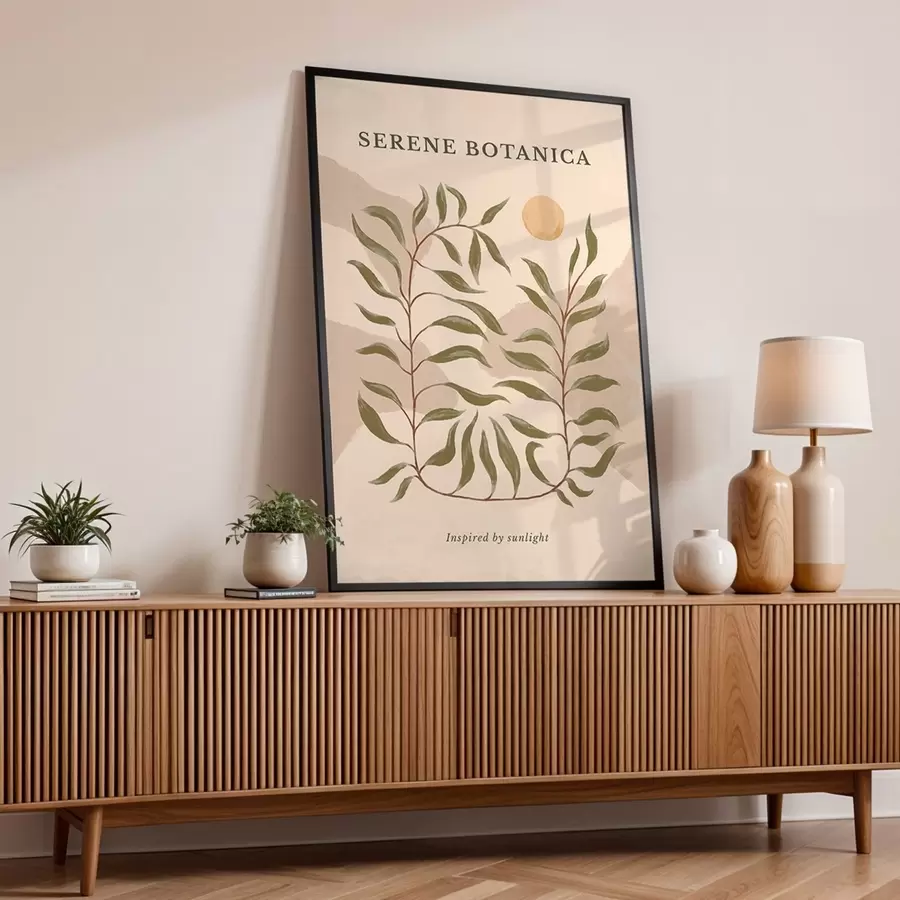 Fototapete Botanisches Poster mit Serene Botanica-Text f48022