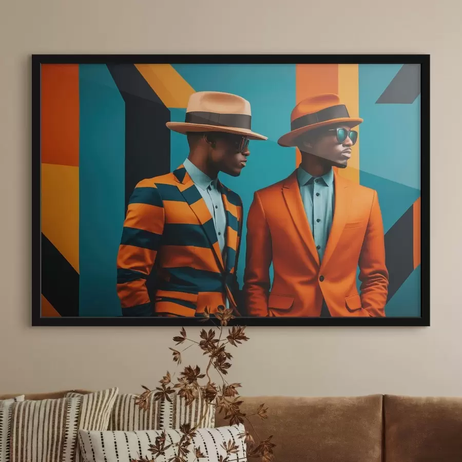 Fototapete Zwei Männer in bunten Anzügen und Hüten f48091