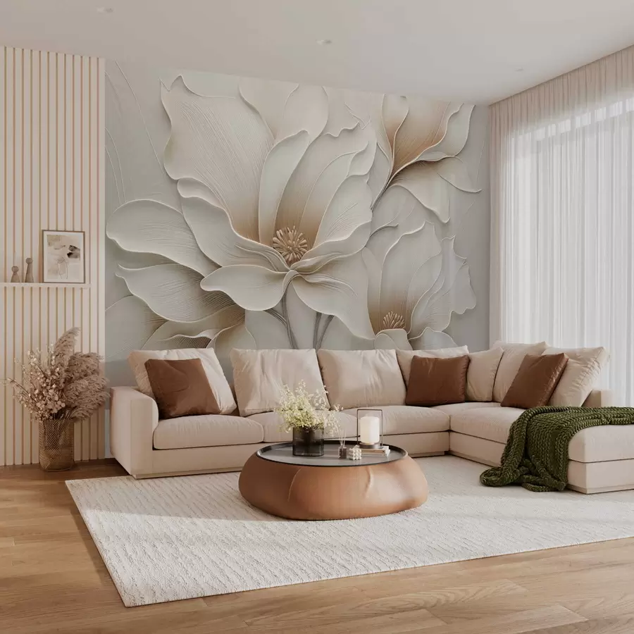 Fototapete Geprägte beige Blumenrelief-Nahaufnahme w05269