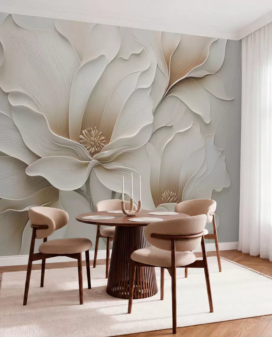 Fototapete Geprägte beige Blumenrelief-Nahaufnahme w05269