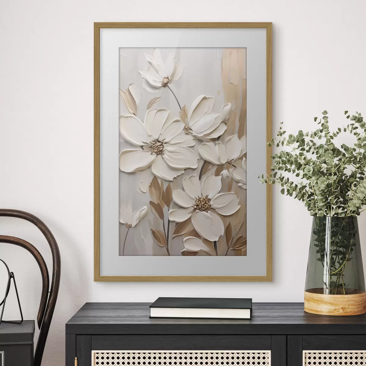 Poster Weiße Blüten im Relief f47873