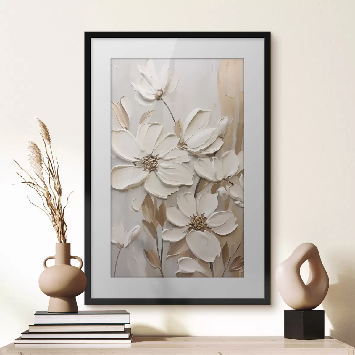 Poster Weiße Blüten im Relief f47873
