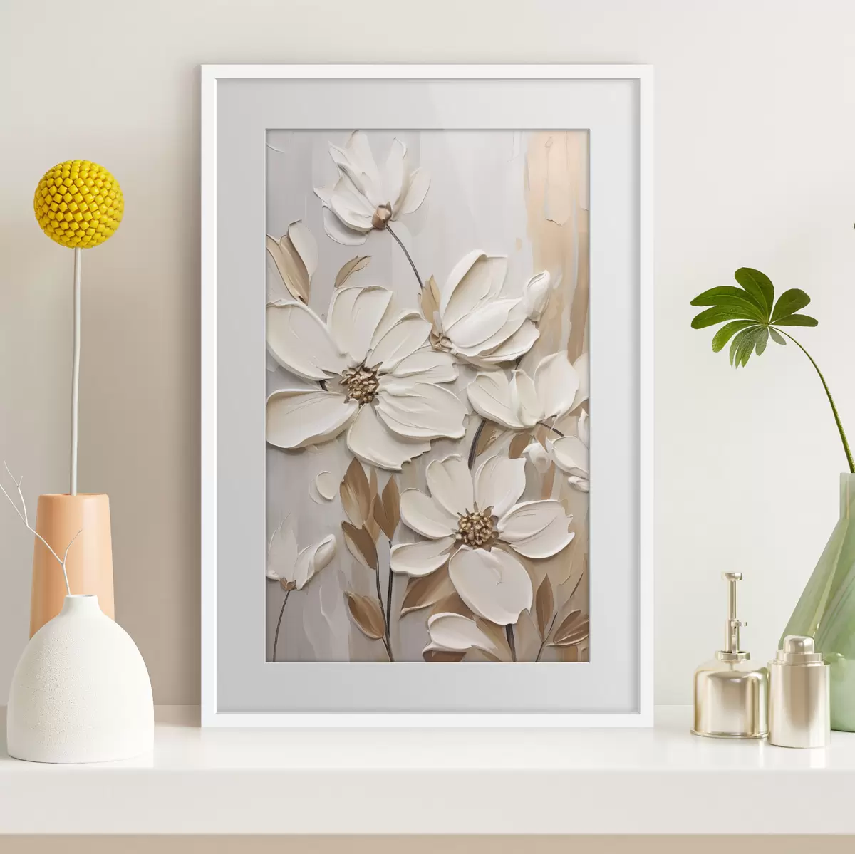 Poster Weiße Blüten im Relief f47873