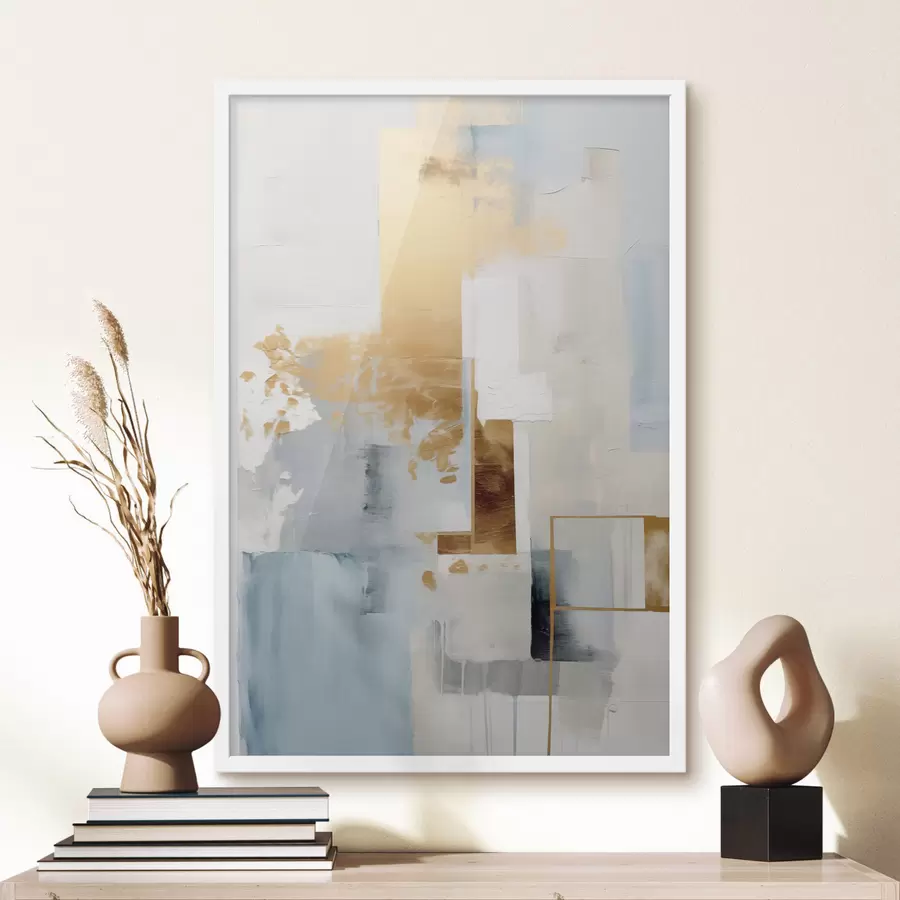 Fototapete Abstrakte geometrische Formen in Gelb, Blau und Weiß, strukturierte und minimalistische Komposition f47881