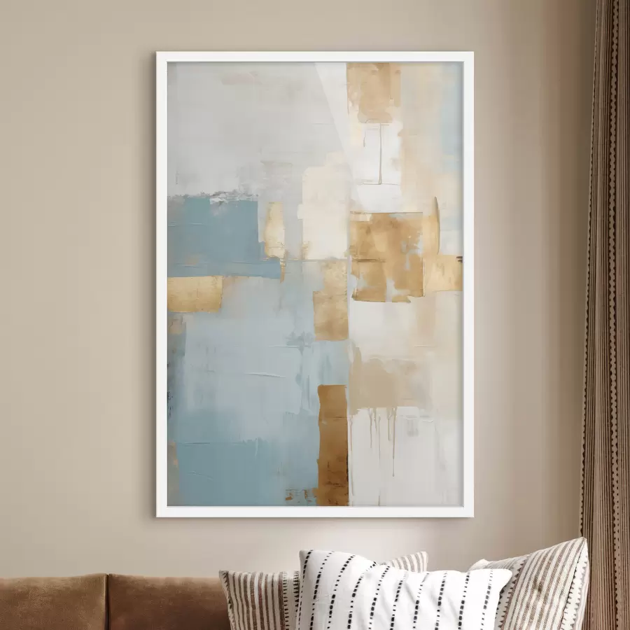 Fototapete Abstrakte geometrische Formen in Gelb, Blau und Weiß, strukturierte und minimalistische Komposition f47882