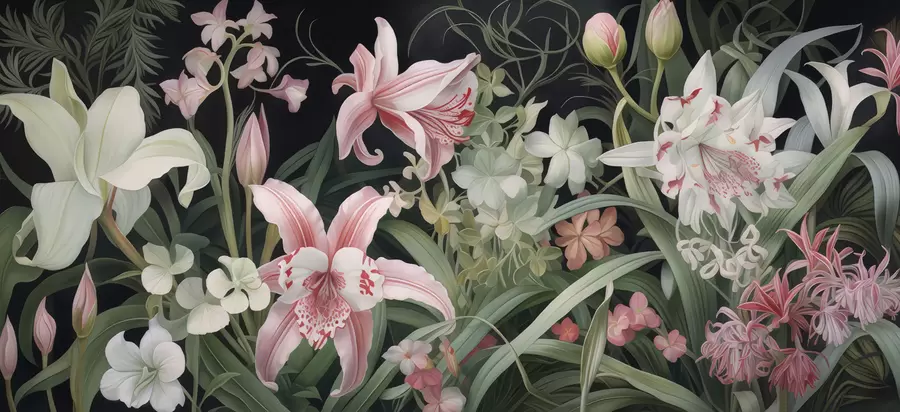 Fototapete Fantastische Blumen auf dunklem Hintergrund w05278