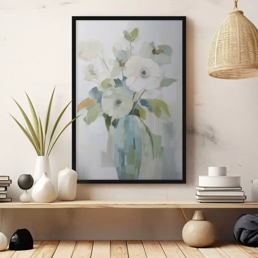 Fototapete Blumen mit Blattwerk in einer Vase, Imitationsgemälde f48168