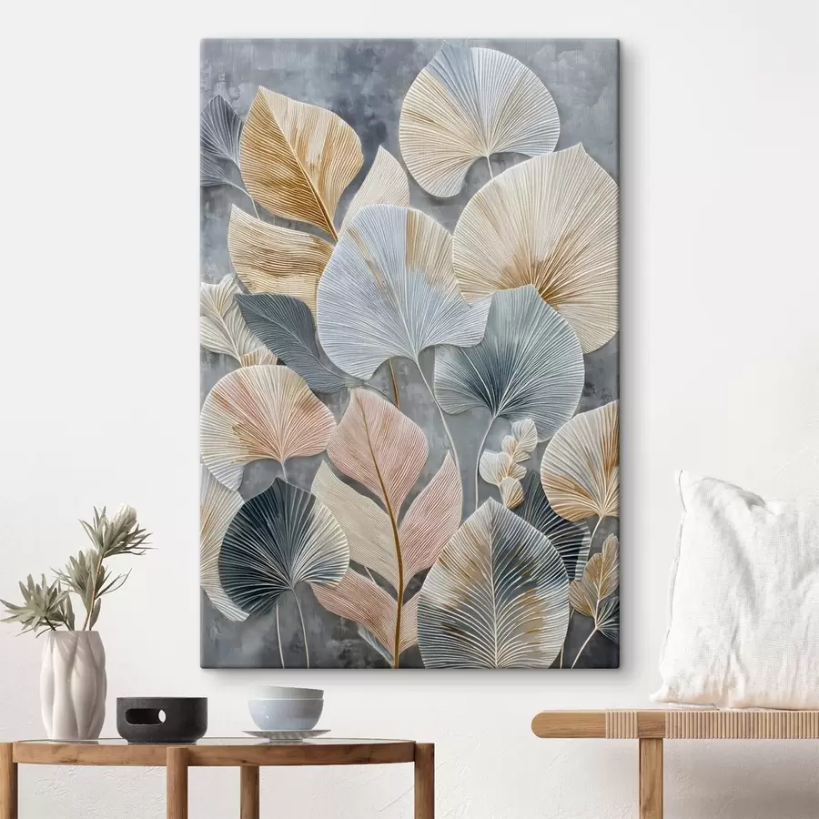 Fototapete Buntes dekoratives Blattwerk mit ausgeprägter Textur auf dunklem Hintergrund s47964