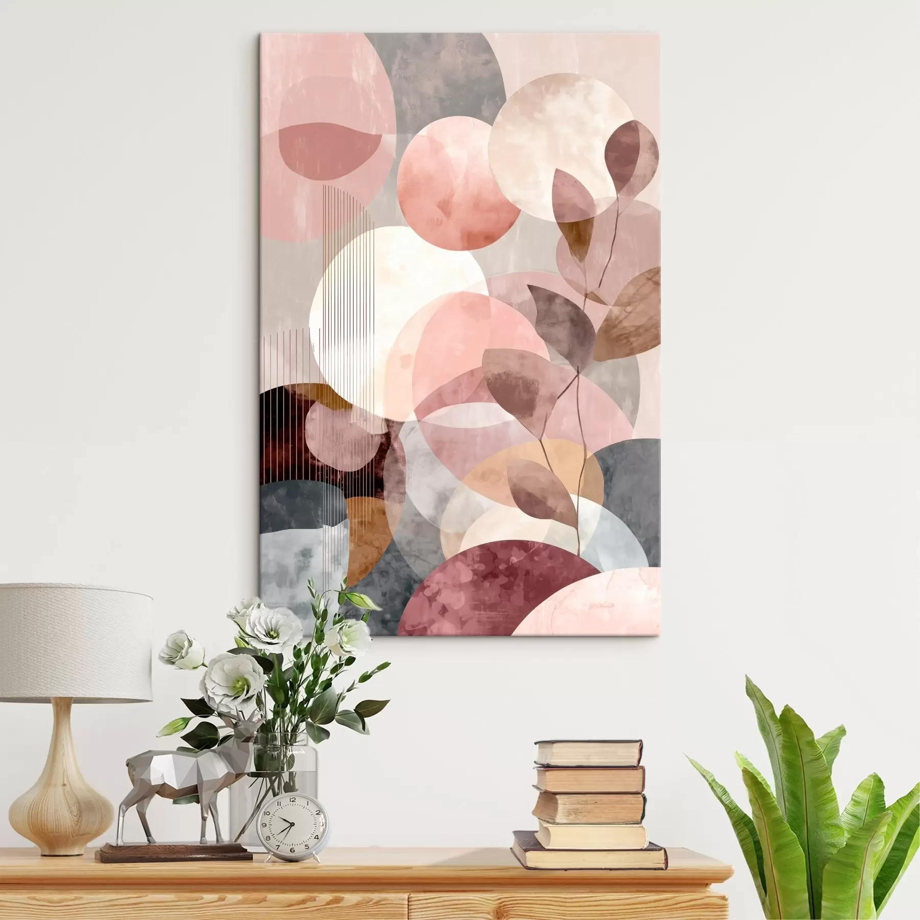 Fototapete Geometrische Formen und botanische Elemente in einem modernen, minimalistischen Stil s47975