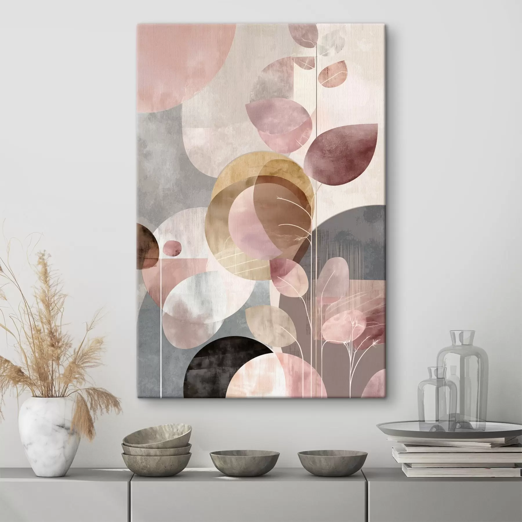 Fototapete Blumenkunst in Beige-Rosa-Tönen im minimalistischen Stil s47976
