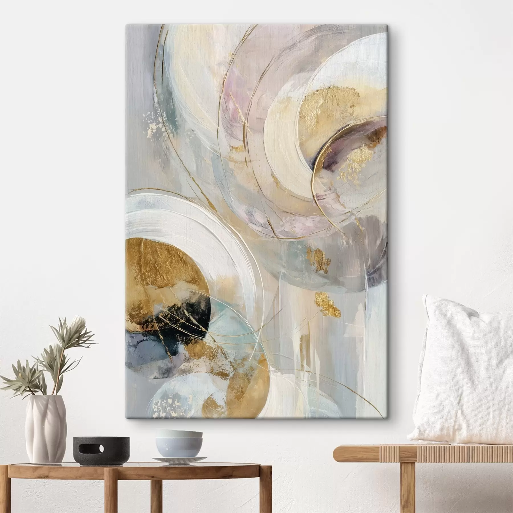 Fototapete Komposition mit geschichteten kreisförmigen Elementen und Pinselstrichen s47983