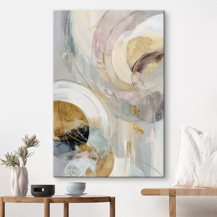 Fototapete Komposition mit geschichteten kreisförmigen Elementen und Pinselstrichen s47983