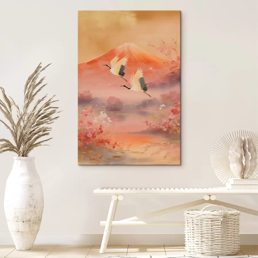 Fototapete Traditionelles orientalisches Motiv mit Kirschblüten und Kranichen s47991