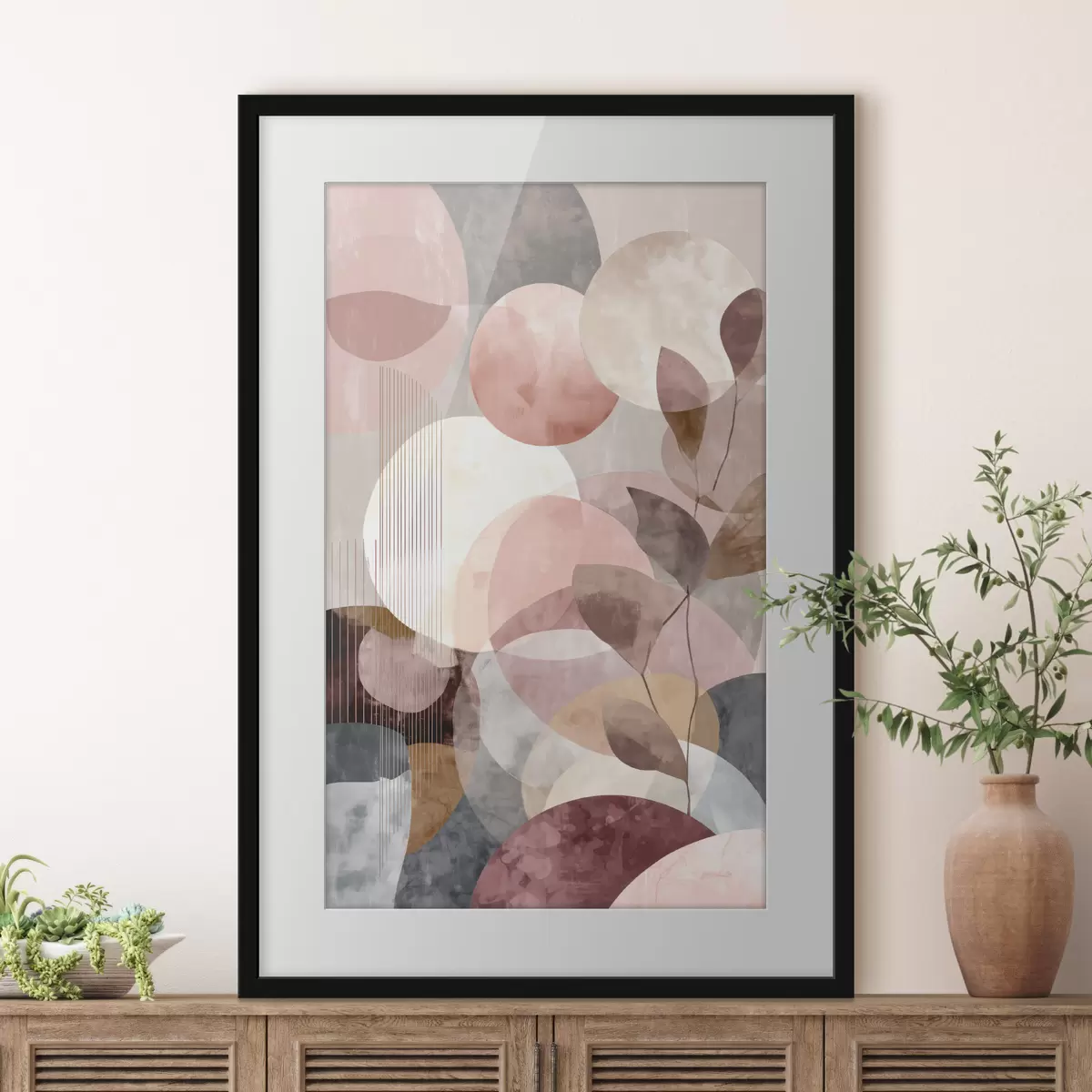 Poster Geometrische Formen und botanische Elemente in einem modernen, minimalistischen Stil f47975