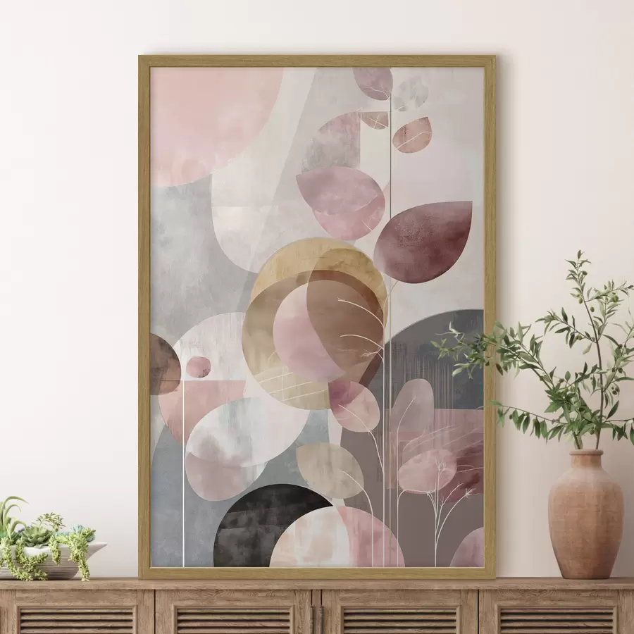 Fototapete Blumenkunst in Beige-Rosa-Tönen im minimalistischen Stil f47976