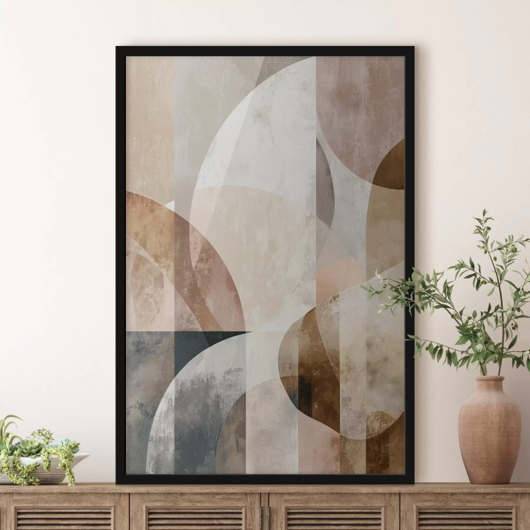 Fototapete Moderne Komposition mit kreisförmigen Formen und vertikalen Strichen f47980