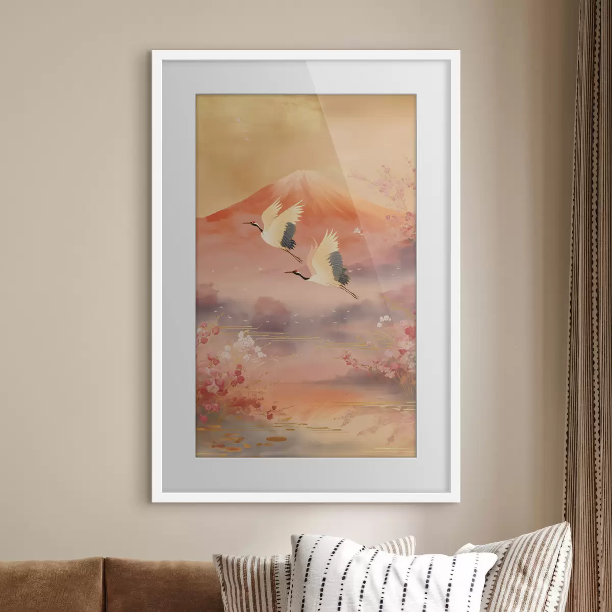 Poster Traditionelles orientalisches Motiv mit Kirschblüten und Kranichen f47991