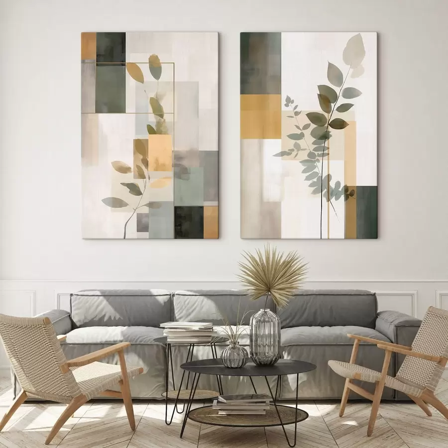 Fototapete Geometrische Abstraktion mit Zweigen und Blättern m30128