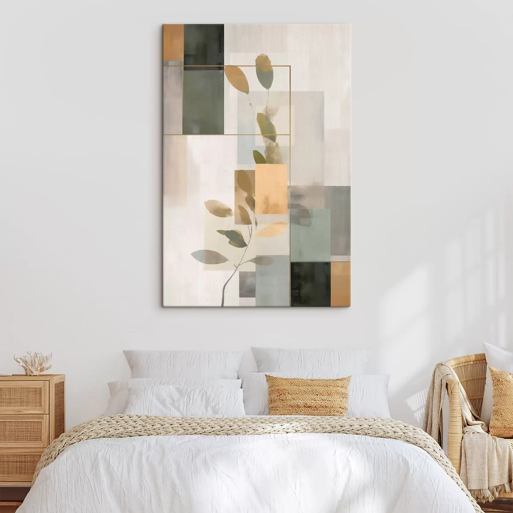 Fototapete Geometrische Abstraktion mit Zweigen und Blättern s48020