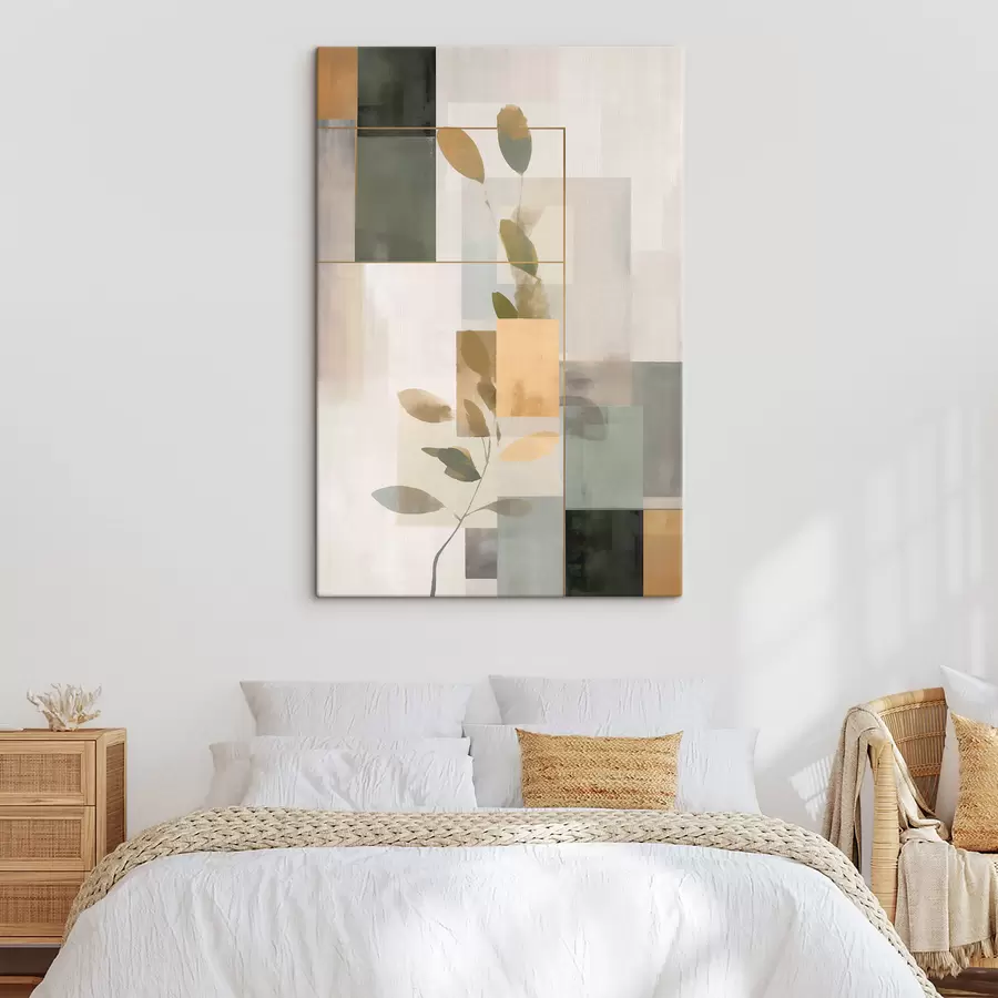 Fototapete Geometrische Abstraktion mit Zweigen und Blättern s48020