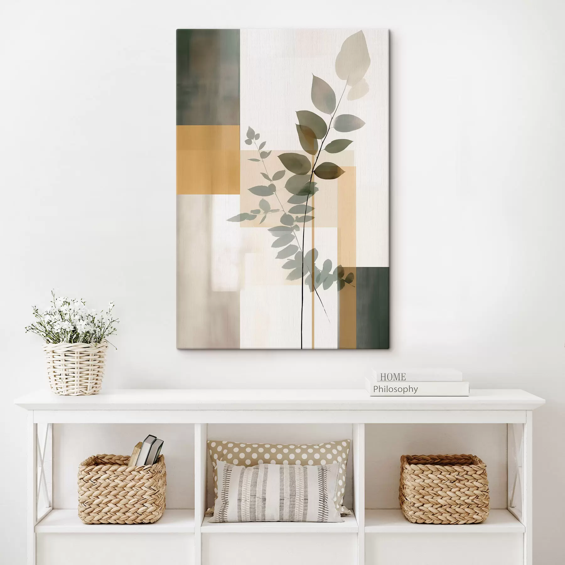 Fototapete Geometrische Abstraktion mit Zweigen und Blättern s48171