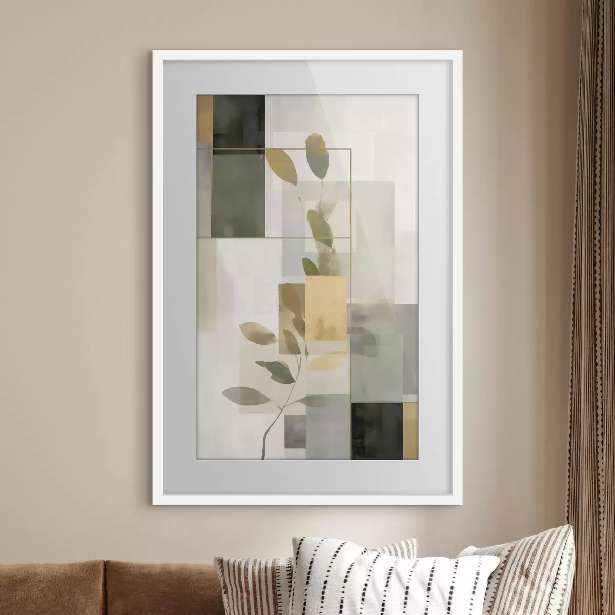 Poster Geometrische Abstraktion mit Zweigen und Blättern f48020