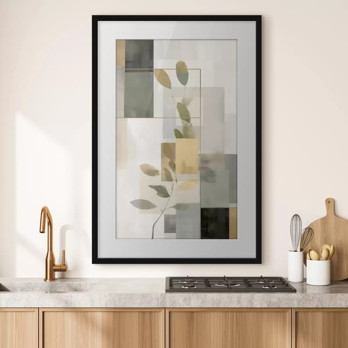 Poster Geometrische Abstraktion mit Zweigen und Blättern f48020