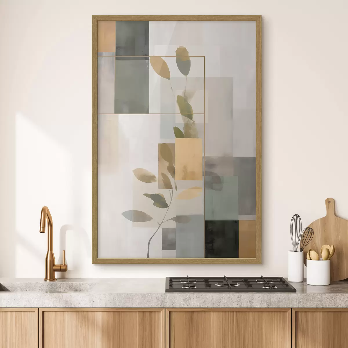 Poster Geometrische Abstraktion mit Zweigen und Blättern f48020