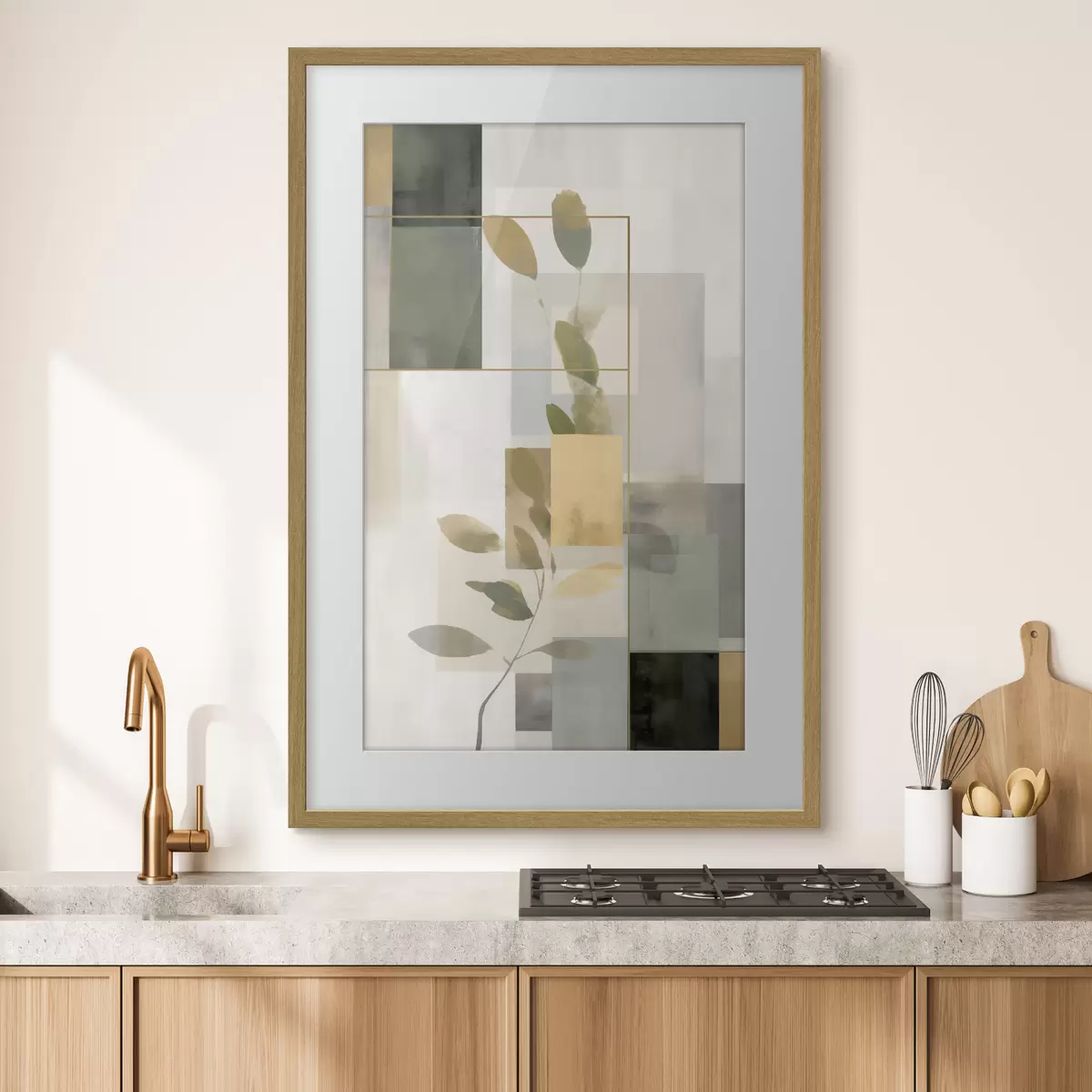 Poster Geometrische Abstraktion mit Zweigen und Blättern f48020