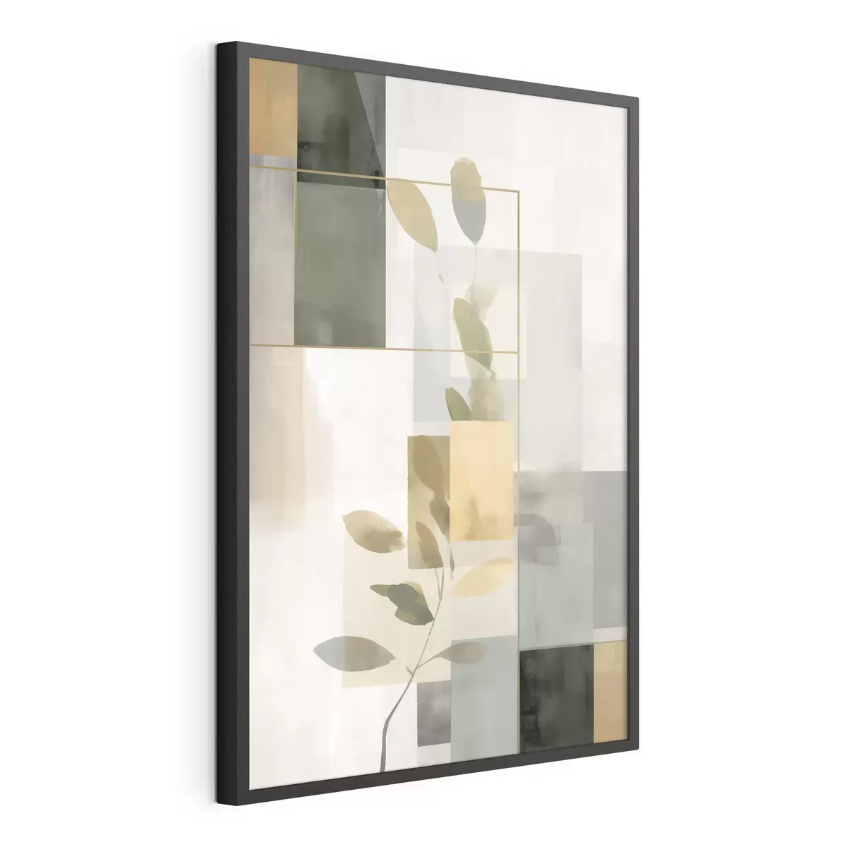 Poster Geometrische Abstraktion mit Zweigen und Blättern f48020